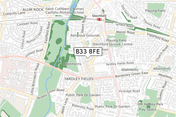 B33 8FE map - small scale - OS Open Zoomstack (Ordnance Survey)