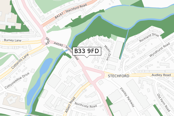 B33 9FD map - large scale - OS Open Zoomstack (Ordnance Survey)