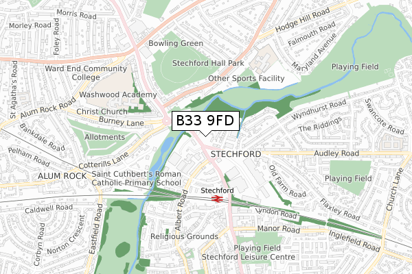 B33 9FD map - small scale - OS Open Zoomstack (Ordnance Survey)