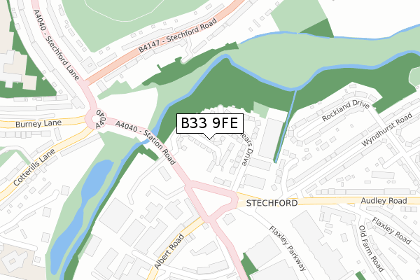 B33 9FE map - large scale - OS Open Zoomstack (Ordnance Survey)