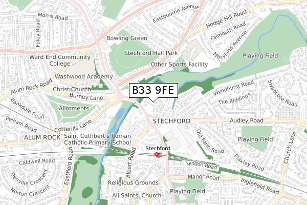 B33 9FE map - small scale - OS Open Zoomstack (Ordnance Survey)