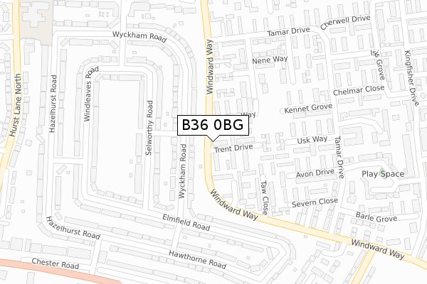 B36 0BG map - large scale - OS Open Zoomstack (Ordnance Survey)