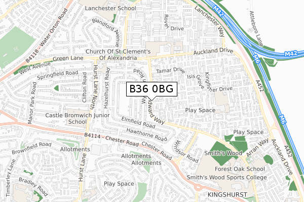 B36 0BG map - small scale - OS Open Zoomstack (Ordnance Survey)