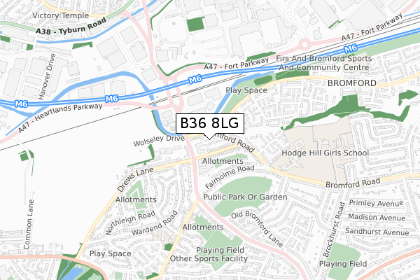 B36 8LG map - small scale - OS Open Zoomstack (Ordnance Survey)