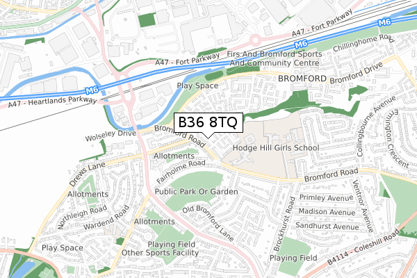 B36 8TQ map - small scale - OS Open Zoomstack (Ordnance Survey)