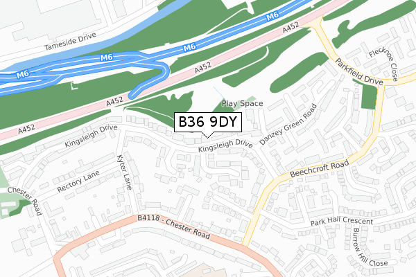 B36 9DY map - large scale - OS Open Zoomstack (Ordnance Survey)