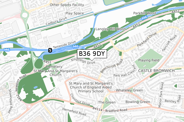 B36 9DY map - small scale - OS Open Zoomstack (Ordnance Survey)