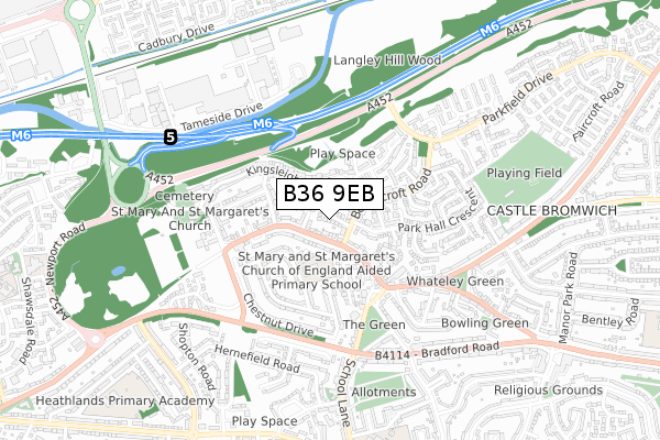 B36 9EB map - small scale - OS Open Zoomstack (Ordnance Survey)