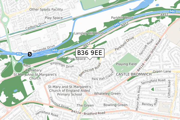 B36 9EE map - small scale - OS Open Zoomstack (Ordnance Survey)