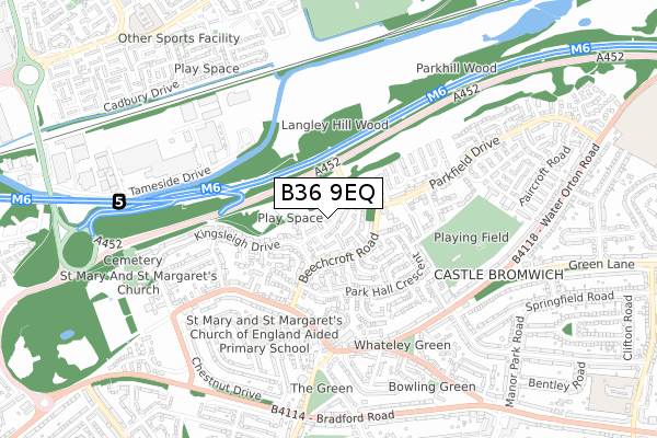 B36 9EQ map - small scale - OS Open Zoomstack (Ordnance Survey)