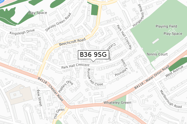 B36 9SG map - large scale - OS Open Zoomstack (Ordnance Survey)