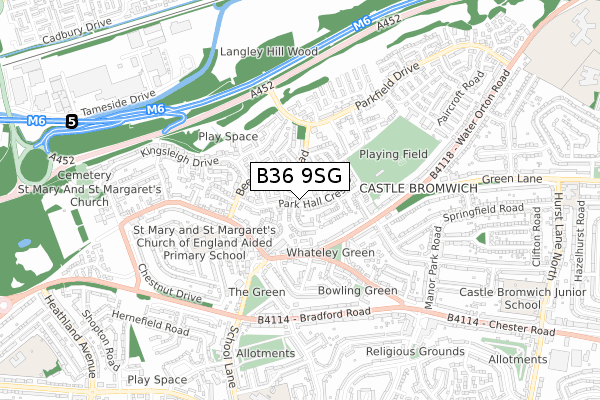 B36 9SG map - small scale - OS Open Zoomstack (Ordnance Survey)