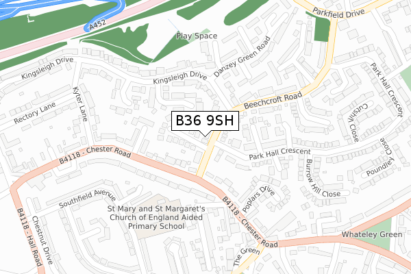 B36 9SH map - large scale - OS Open Zoomstack (Ordnance Survey)