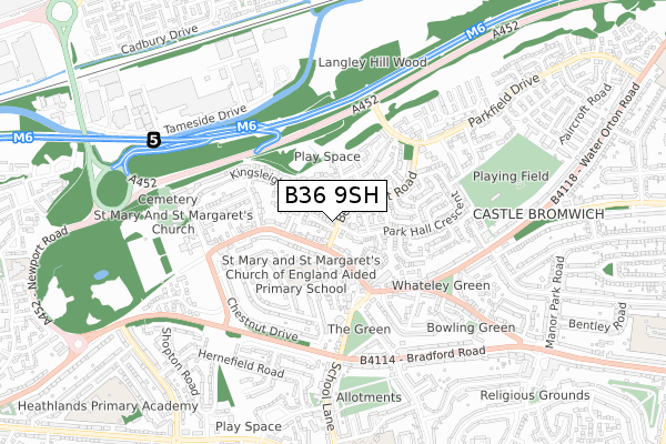 B36 9SH map - small scale - OS Open Zoomstack (Ordnance Survey)