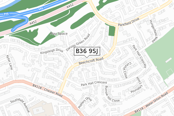 B36 9SJ map - large scale - OS Open Zoomstack (Ordnance Survey)