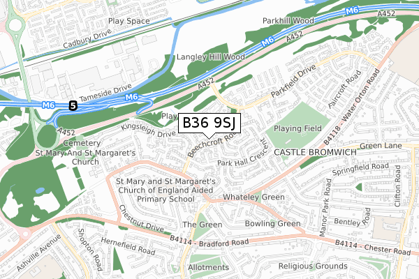 B36 9SJ map - small scale - OS Open Zoomstack (Ordnance Survey)