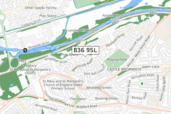 B36 9SL map - small scale - OS Open Zoomstack (Ordnance Survey)