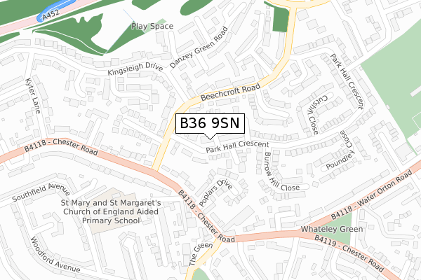 B36 9SN map - large scale - OS Open Zoomstack (Ordnance Survey)