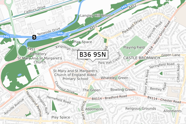 B36 9SN map - small scale - OS Open Zoomstack (Ordnance Survey)