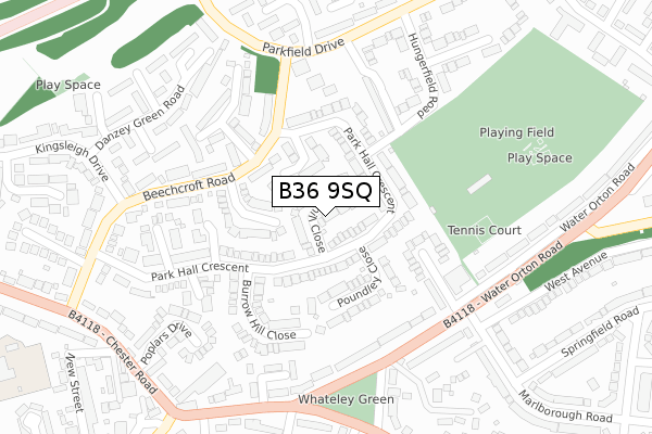 B36 9SQ map - large scale - OS Open Zoomstack (Ordnance Survey)