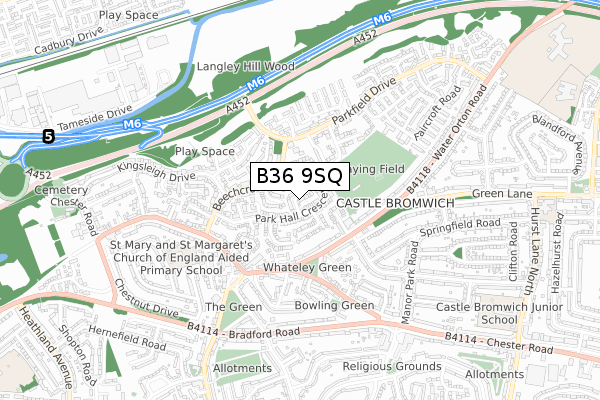 B36 9SQ map - small scale - OS Open Zoomstack (Ordnance Survey)