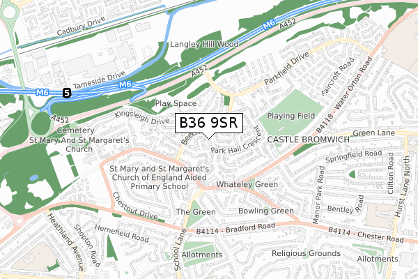 B36 9SR map - small scale - OS Open Zoomstack (Ordnance Survey)