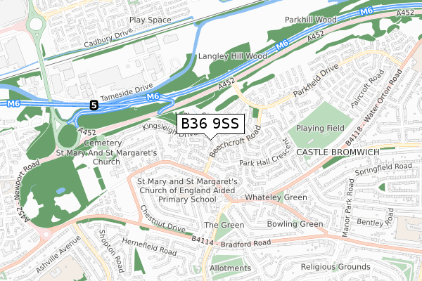 B36 9SS map - small scale - OS Open Zoomstack (Ordnance Survey)