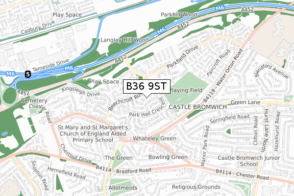 B36 9ST map - small scale - OS Open Zoomstack (Ordnance Survey)