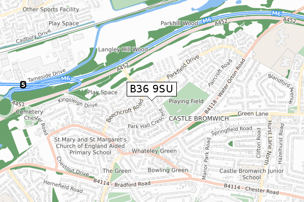 B36 9SU map - small scale - OS Open Zoomstack (Ordnance Survey)