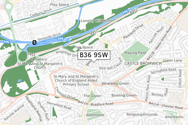 B36 9SW map - small scale - OS Open Zoomstack (Ordnance Survey)