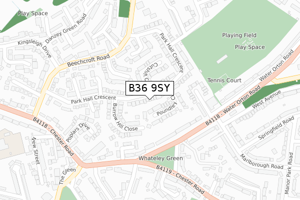 B36 9SY map - large scale - OS Open Zoomstack (Ordnance Survey)