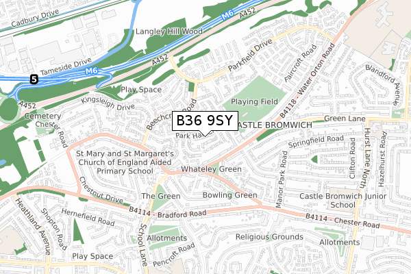 B36 9SY map - small scale - OS Open Zoomstack (Ordnance Survey)