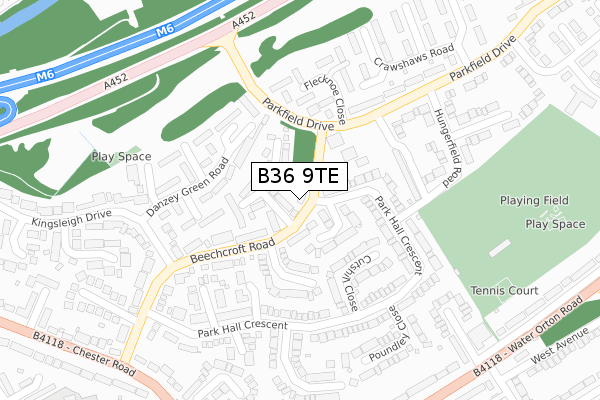 B36 9TE map - large scale - OS Open Zoomstack (Ordnance Survey)