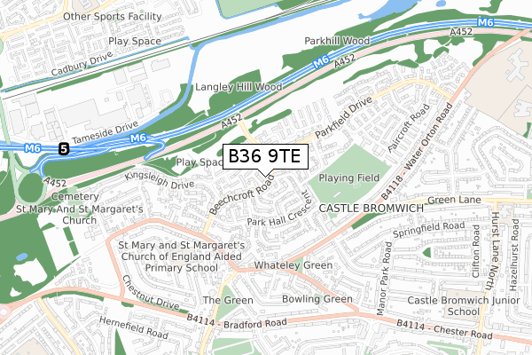 B36 9TE map - small scale - OS Open Zoomstack (Ordnance Survey)