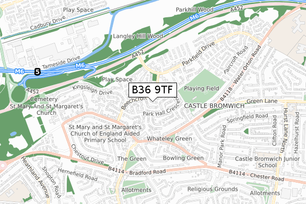 B36 9TF map - small scale - OS Open Zoomstack (Ordnance Survey)