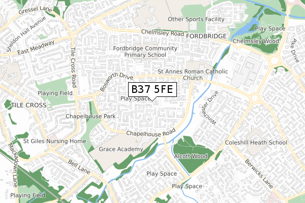 B37 5FE map - small scale - OS Open Zoomstack (Ordnance Survey)