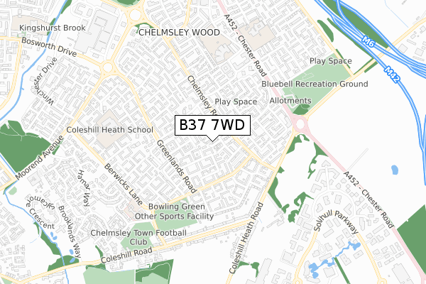 B37 7WD map - small scale - OS Open Zoomstack (Ordnance Survey)