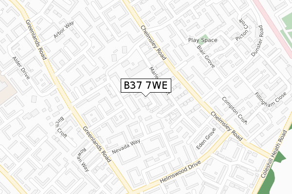 B37 7WE map - large scale - OS Open Zoomstack (Ordnance Survey)