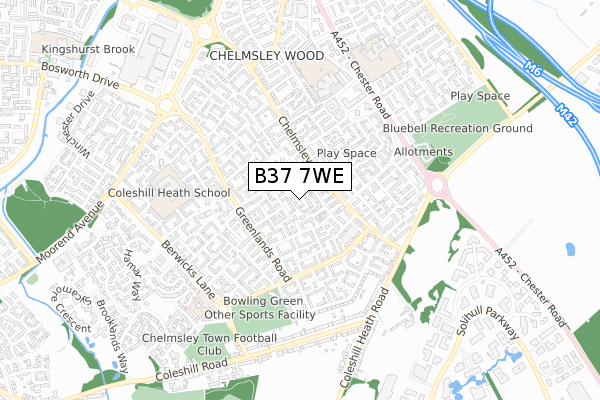 B37 7WE map - small scale - OS Open Zoomstack (Ordnance Survey)