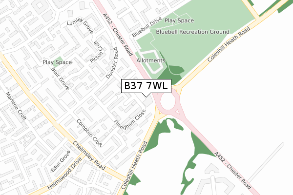 B37 7WL map - large scale - OS Open Zoomstack (Ordnance Survey)