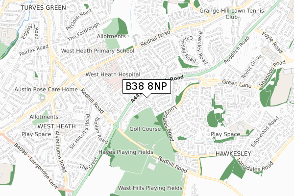 B38 8NP map - small scale - OS Open Zoomstack (Ordnance Survey)