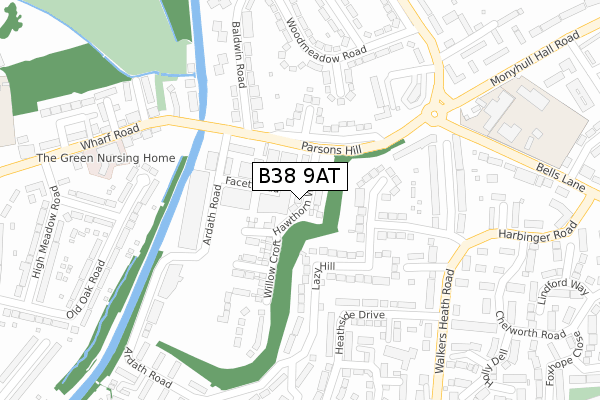 B38 9AT map - large scale - OS Open Zoomstack (Ordnance Survey)