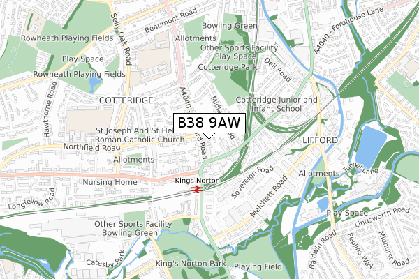 B38 9AW map - small scale - OS Open Zoomstack (Ordnance Survey)