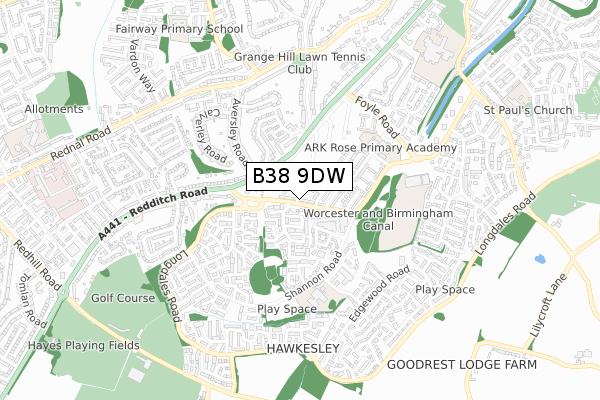 B38 9DW map - small scale - OS Open Zoomstack (Ordnance Survey)