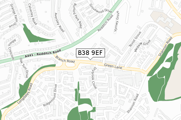 B38 9EF map - large scale - OS Open Zoomstack (Ordnance Survey)