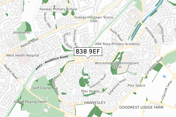 B38 9EF map - small scale - OS Open Zoomstack (Ordnance Survey)