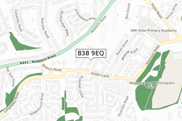 B38 9EQ map - large scale - OS Open Zoomstack (Ordnance Survey)