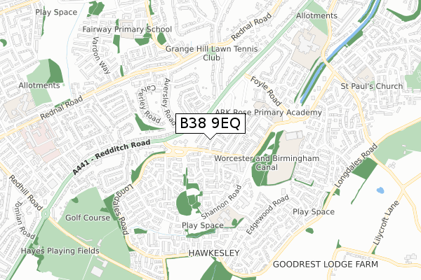 B38 9EQ map - small scale - OS Open Zoomstack (Ordnance Survey)