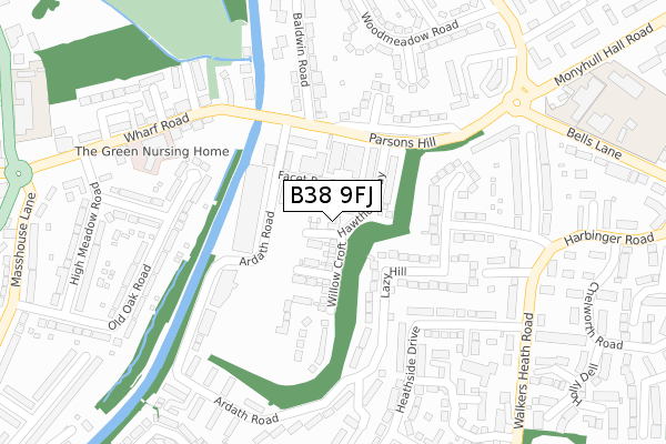 B38 9FJ map - large scale - OS Open Zoomstack (Ordnance Survey)