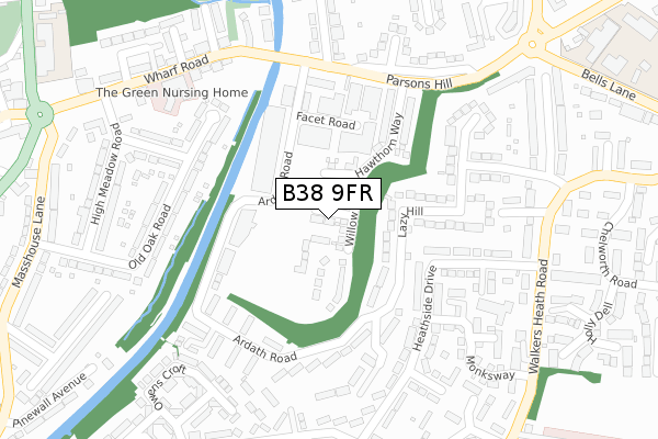 B38 9FR map - large scale - OS Open Zoomstack (Ordnance Survey)